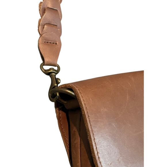 ABLE Perry Braided Shoulder Purse Whiskey Brown Genuine Leather Classic - Picture 6 of 12